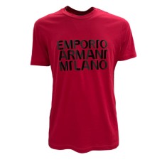 EMPORIO ARMANI T-SHIRT IN COTONE RED A MANICA CORTA CON LOGO LETTERING BLACK 