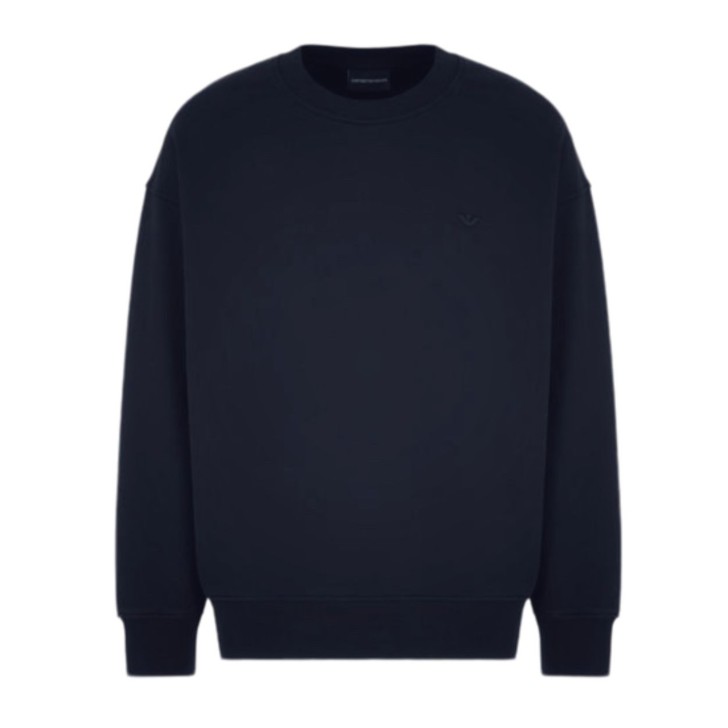 EMPORIO ARMANI SWEATSHIRT NAVY SIDE CON MACRO LOGO EAGLE RICAMATO TONO SU TONO 