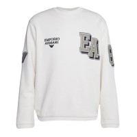 EMPORIO ARMANI SWEATSHIRT GIROCOLLO IN COTONE VANIGLIA CON MAXI PATCH LOGO RICAMATO	