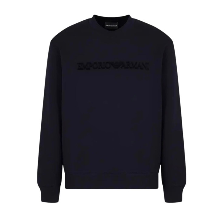 EMPORIO ARMANI SWEATSHIRT NAVY DA UOMO CON LOGO TONO SU TONO NELLA PARTE ANTERIORE 