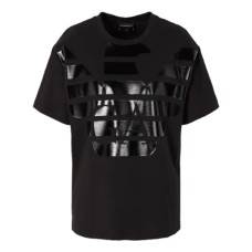 EMPORIO ARMANI T-SHIRT IN COTONE A MANICA CORTA BLACK CON MAXI LOGO STAMPA AQUILA