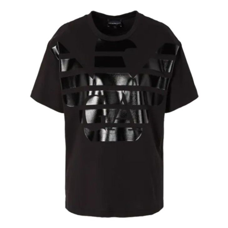 EMPORIO ARMANI T-SHIRT IN COTONE A MANICA CORTA BLACK CON MAXI LOGO STAMPA AQUILA