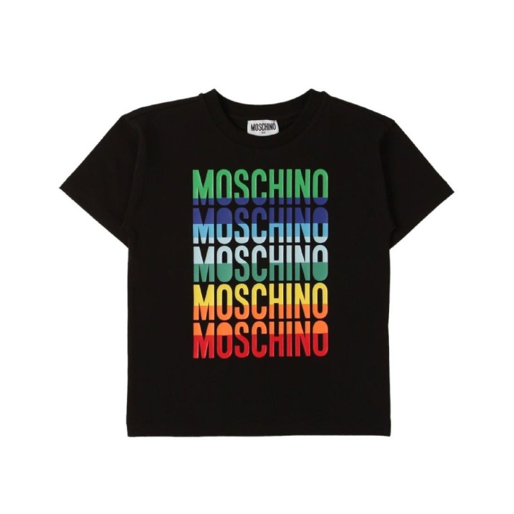 Moschino T-shirt nera a manica corta con logo lettering multicolore