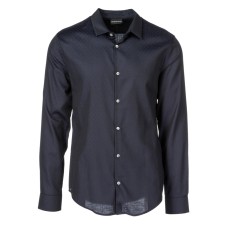 EMPORIO ARMANI CAMICIA IN COTONE A MANICA LUNGA SLIM FIT BLU CON STAMPA POIS ALL OVER