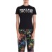 VERSACE JEANS COUTURE T-SHIRT IN JERSEY DI COTONE BLACK A MANICA CORTA CON LETTERING WHITE E MULTICOLOR 