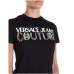 VERSACE JEANS COUTURE T-SHIRT IN JERSEY DI COTONE BLACK A MANICA CORTA CON LETTERING WHITE E MULTICOLOR 