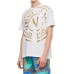 VERSACE JEANS COUTURE T-SHIRT IN JERSEY DI COTONE WHITE A MANICA CORTA CON MAXI STAMPA CENTERED VEMBLEM GOLD