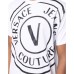 VERSACE JEANS COUTURE T-SHIRT IN JERSEY DI COTONE WHITE A MANICA CORTA CON MAXI STAMPA CENTERED VEMBLEM BLACK