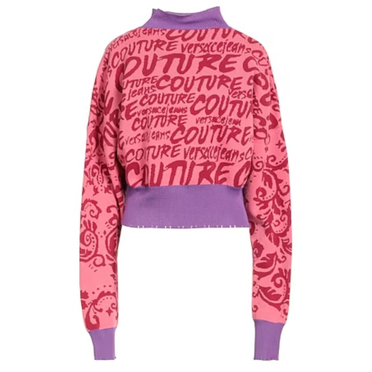 VERSACE JEANS COUTURE MAGLIONE DA DONNA ROSA CON LOGO ALL OVER 