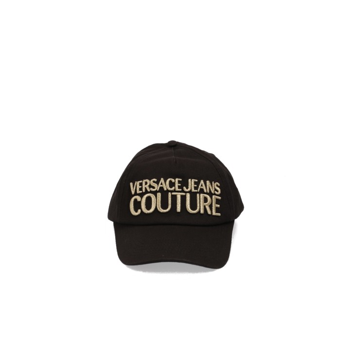 VERSACE JEANS COUTURE CAPPELLO BASEBALL UNISEX BLACK CON LOGO LETTERING GOLD RICAMATO