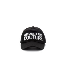 VERSACE JEANS COUTURE CAPPELLO BASEBALL UNISEX BLACK CON LOGO LETTERING WHITE RICAMATO 