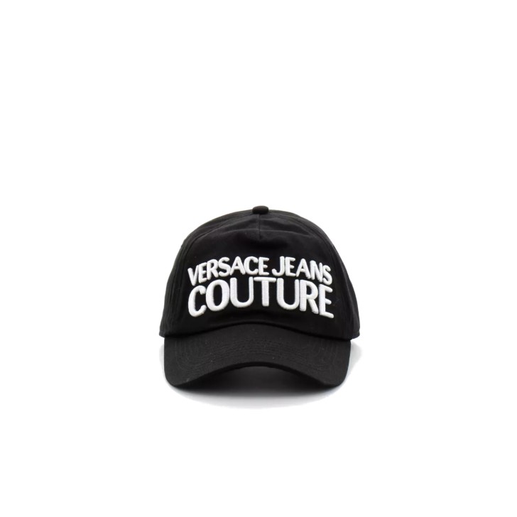 VERSACE JEANS COUTURE CAPPELLO BASEBALL UNISEX BLACK CON LOGO LETTERING WHITE RICAMATO 