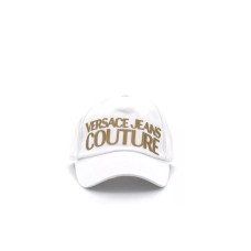 VERSACE JEANS COUTURE CAPPELLO BASEBALL UNISEX WHITE CON LOGO LETTERING STAMPATO GOLD 