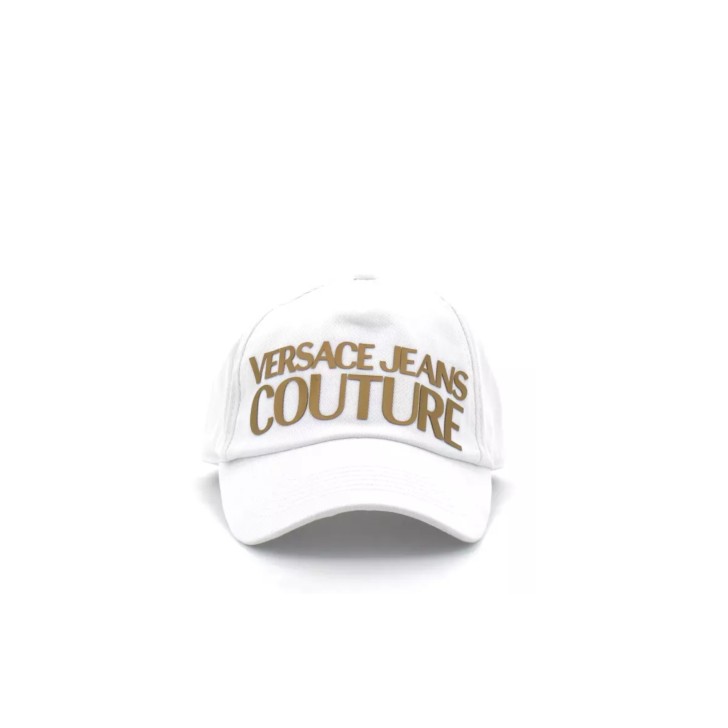 VERSACE JEANS COUTURE CAPPELLO BASEBALL UNISEX WHITE CON LOGO LETTERING STAMPATO GOLD 