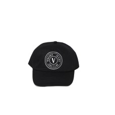 VERSACE JEANS COUTURE CAPPELLO BASEBALL UNISEX BLACK IN COTONE CON LOGO SILVER