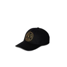 VERSACE JEANS COUTURE CAPPELLO BASEBALL UNISEX BLACK IN COTONE CON LOGO GOLD