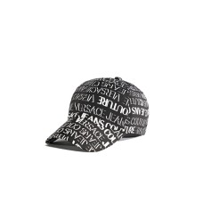 VERSACE JEANS COUTURE CAPPELLO BASEBALL IN NYLON BLACK UNISEX CON LOGO LETTERING WHITE ALL OVER