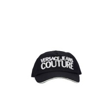 VERSACE JEANS COUTURE CAPPELLO BASEBALL BLACK UNISEX CON LOGO LETTERING RICAMATO WHITE