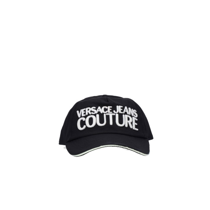 VERSACE JEANS COUTURE CAPPELLO BASEBALL BLACK UNISEX CON LOGO LETTERING RICAMATO WHITE