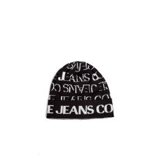 VERSACE JEANS COUTURE CAPPELLO UNISEX BLACK IN MISTO LANA CON LOGO LETTERING WHITE ALL OVER