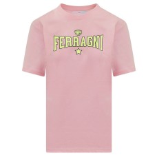 Chiara Ferragni  T-shirt regular fit rosa in cotone a manica corta con logo FERRAGNI giallo fluo stampato 