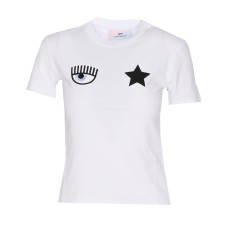 Chiara Ferragni T-shirt slim  bianca in jersey di cotone a manica corta con logo Eyestar	