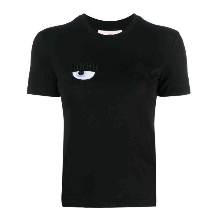 Chiara Ferragni T-shirt slim black in jersey di cotone a manica corta con logo Eyestar	