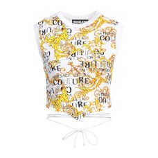 Versace Jeans Couture Top da Donna Bianco a girocollo con stampa Baroque all over