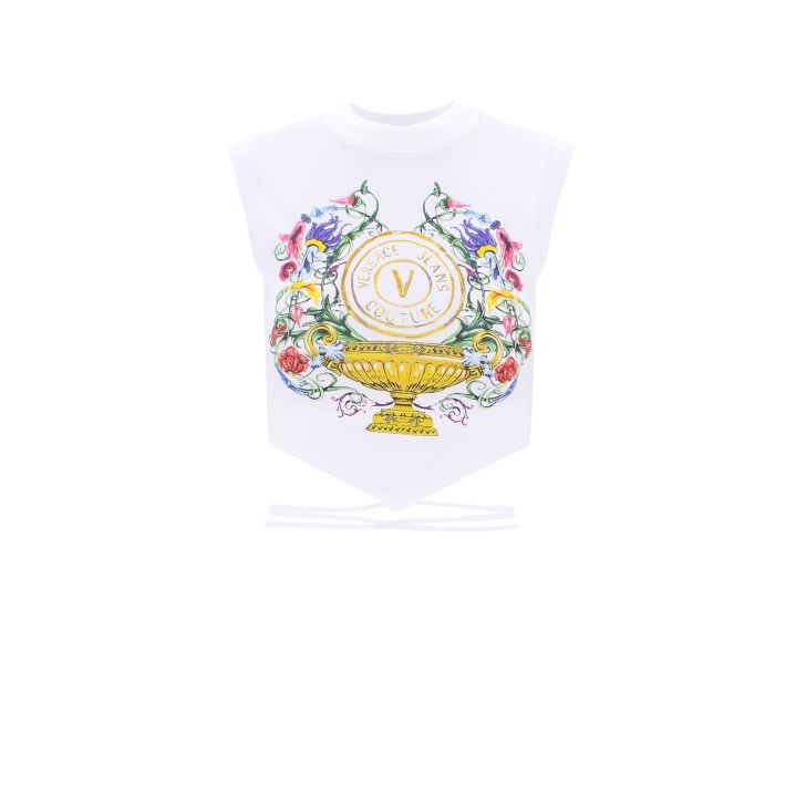 Versace Jeans Couture crop top bianco con stampa grafica