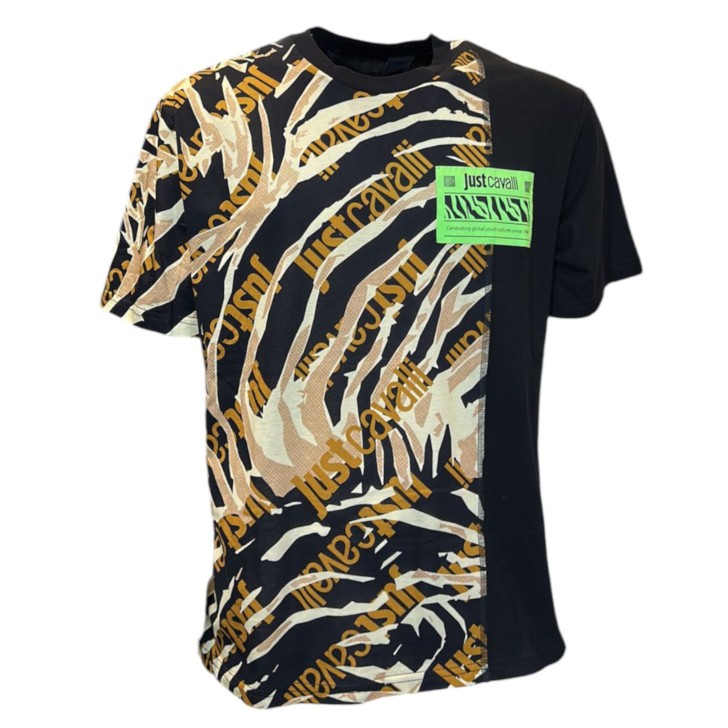 Just Cavalli T-shirt nera a maniche corte con logo lettering All Over 