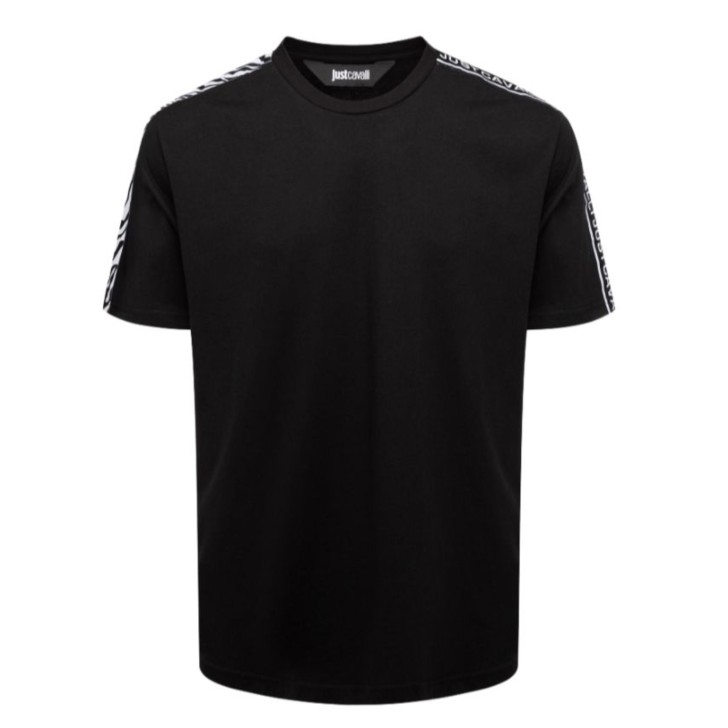 Just Cavalli T-shirt Nera da Uomo con bande logate 