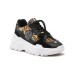 Versace Jeans Couture Sneakers Nere in pelle da Donna con stampa barocco