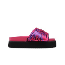 Versace Jeans Couture Ciabatta fucsia in raso con stampa logo couture