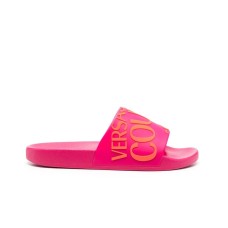 Versace Jeans Couture Ciabatte da Donna fucsia, fascia con logo lettering a contrasto di colore arancione