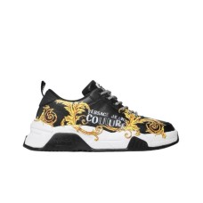 Versace Jeans Couture Sneakers Nera in pelle da Uomo con stampa barocco