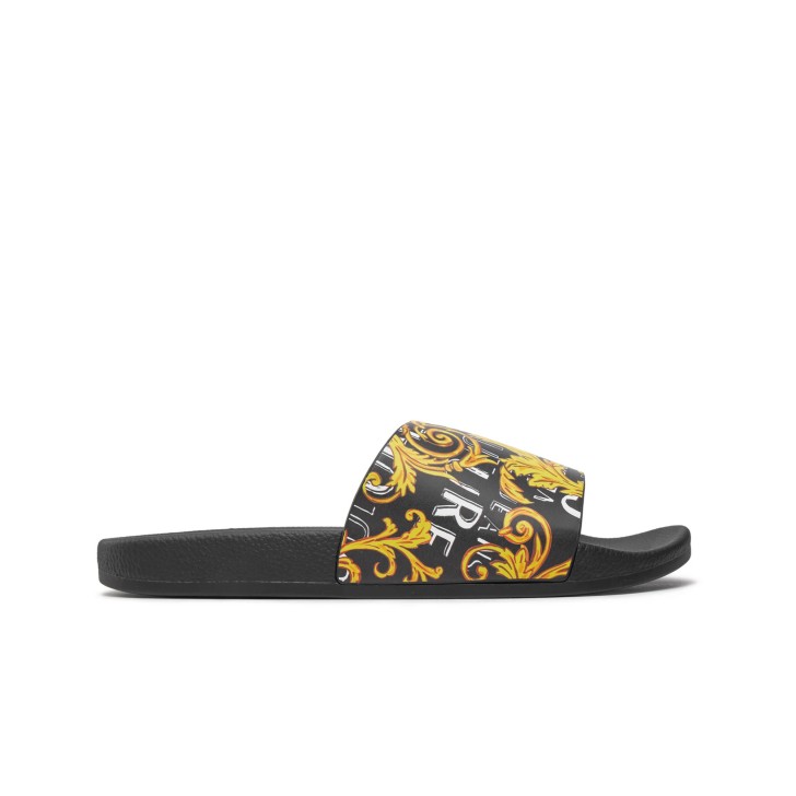 Versace Jeans Couture Ciabatta unisex nera con stampa Logo Couture a contrasto