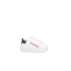 DSQUARED2 NEWBORN LOGO PRINT SNEAKERS LACE UP WHITE/BLACK/RED