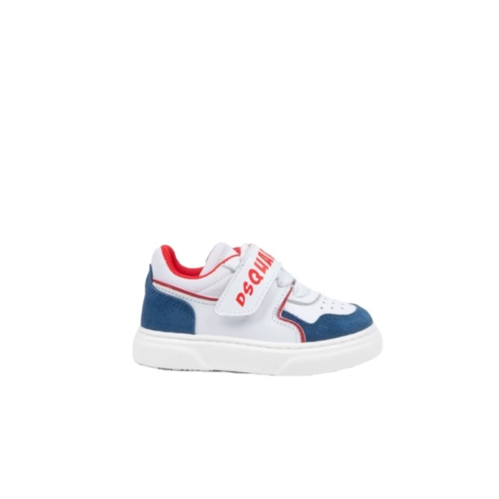 DSQUARED2 LOGO PRINT SNEAKERS LACE UP & STRAP WHITE/BLUE/RED