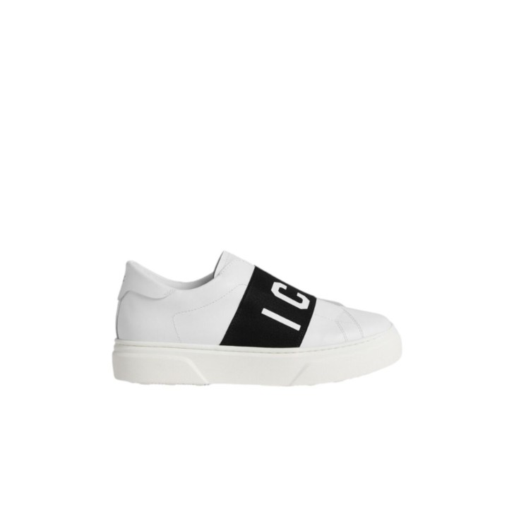 DSQUARED2 ICON LOGO PRINT SNEAKERS SLIP ON  WHITE/BLACK