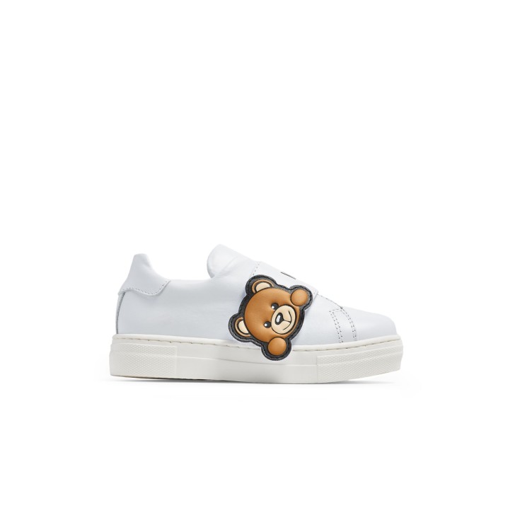 MOSCHINO TEDDY PATCH LOW SNEAKERS STRAP WHITE