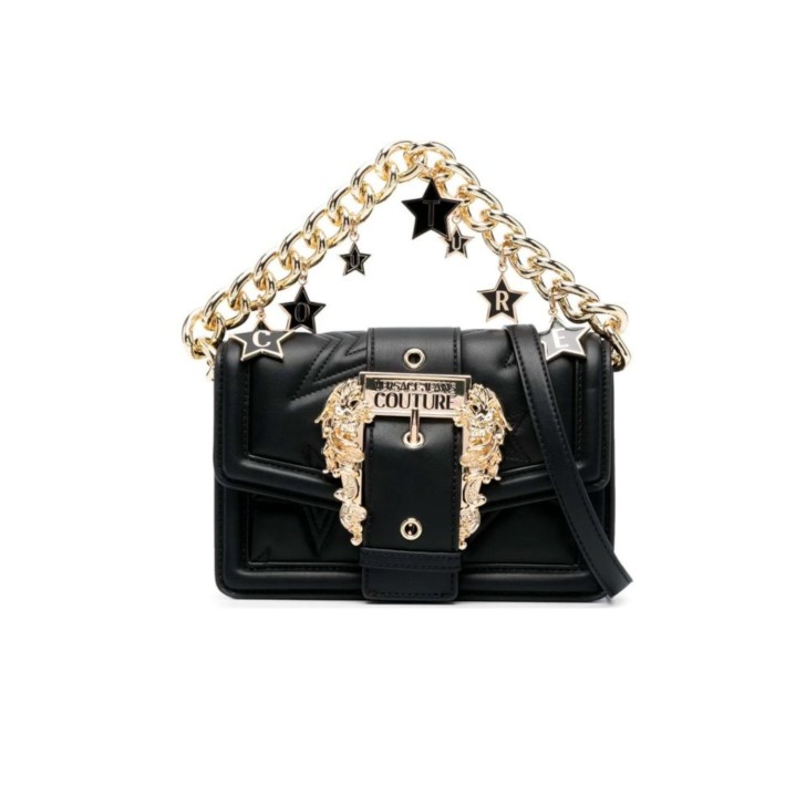 Versace Jeans Couture BORSA CROSSBODY BLACK CON LOGO STELLE ALL OVER E CATENA DORATA CON PENDENTI