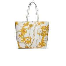 Versace Jeans Couture BORSA SHOPPING BAG A SPALLA CON STAMPA BAROCCO REVERSIBILE CON LOGO LETTERING 