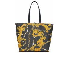 Versace Jeans Couture BORSA SHOPPING BAG A SPALLA NERA CON STAMPA BAROCCO REVERSIBILE CON LOGO LETTERING 