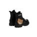 MOSCHINO MAXI TEDDY PATCH ANKLE BOOTS LACE UP BLACK