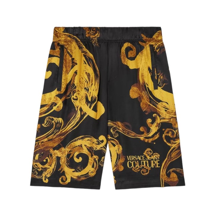 VERSACE JEANS COUTURE PANTALONCINO BLACK/GOLD CON STAMPA BAROCCO