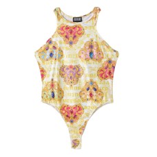 VERSACE JEANS COUTURE BODY IN LYCRA CON STAMPA LETTERING YELLOW E STAMPA CUORE MULTICOLOR