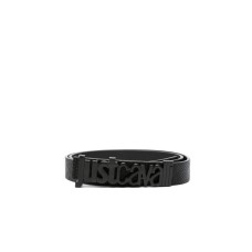 Just Cavalli Cintura nera in vitello texture snake opaco con fibbia nera logo lettering