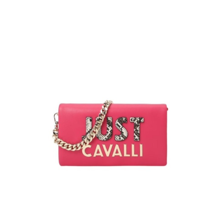 Just Cavalli Borsa Fucsia con tracolla in catena estraibile e logo lettering