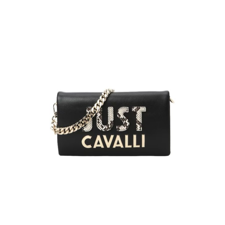 Just Cavalli Borsa Nera con tracolla in catena estraibile e logo lettering