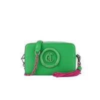 Just Cavalli Borsa a spalla Verde da donna con logo tono su tono e pendente fucsia